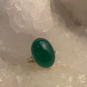 2/$15 Green Onyx & Sterling Silver Ring Sz 7.5